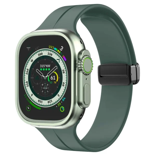 Green Rubber Apple Watch Band from Watch Straps Co with a black magnetic clasp