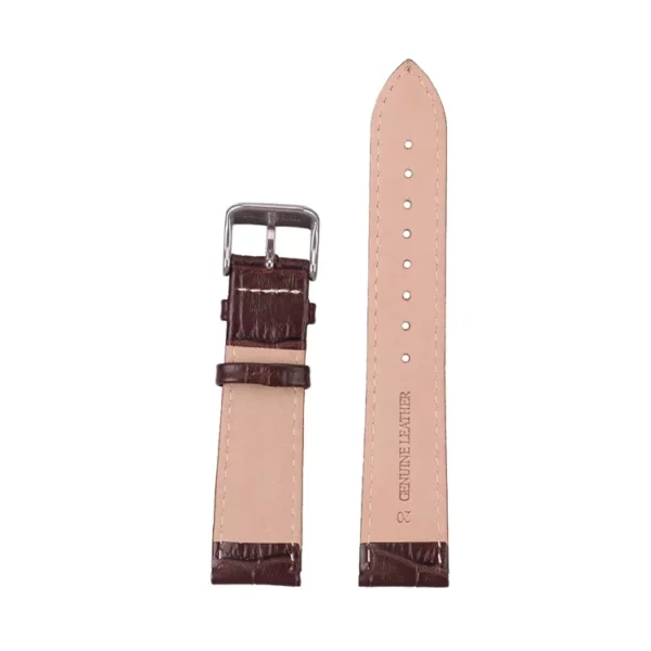 Watch Straps Canada High Quality Crocodile Embossed Top Grain Leather Watch Band Brown with White Stitching (Back)
