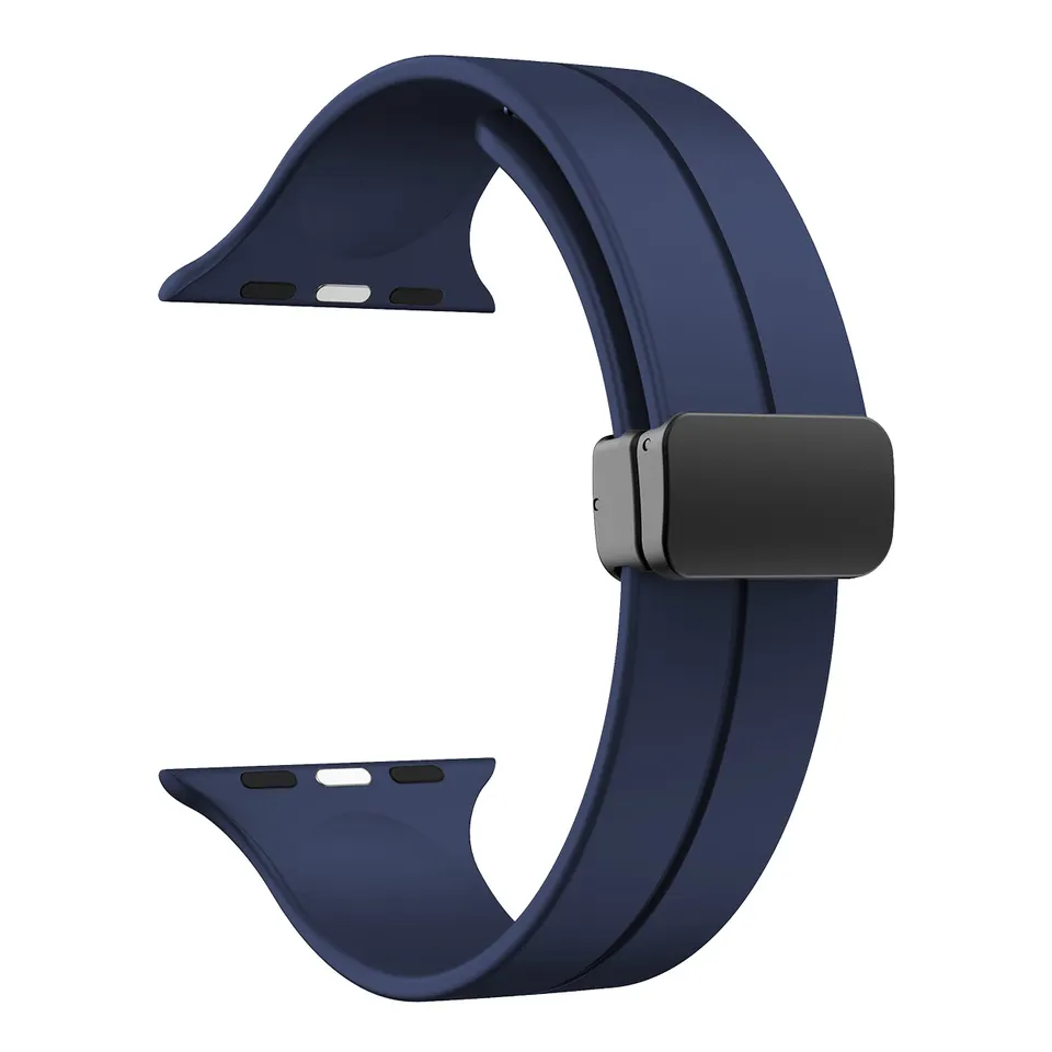 Navy Rubber Apple Watch Strap - Adjustable with Magnetic Clasp